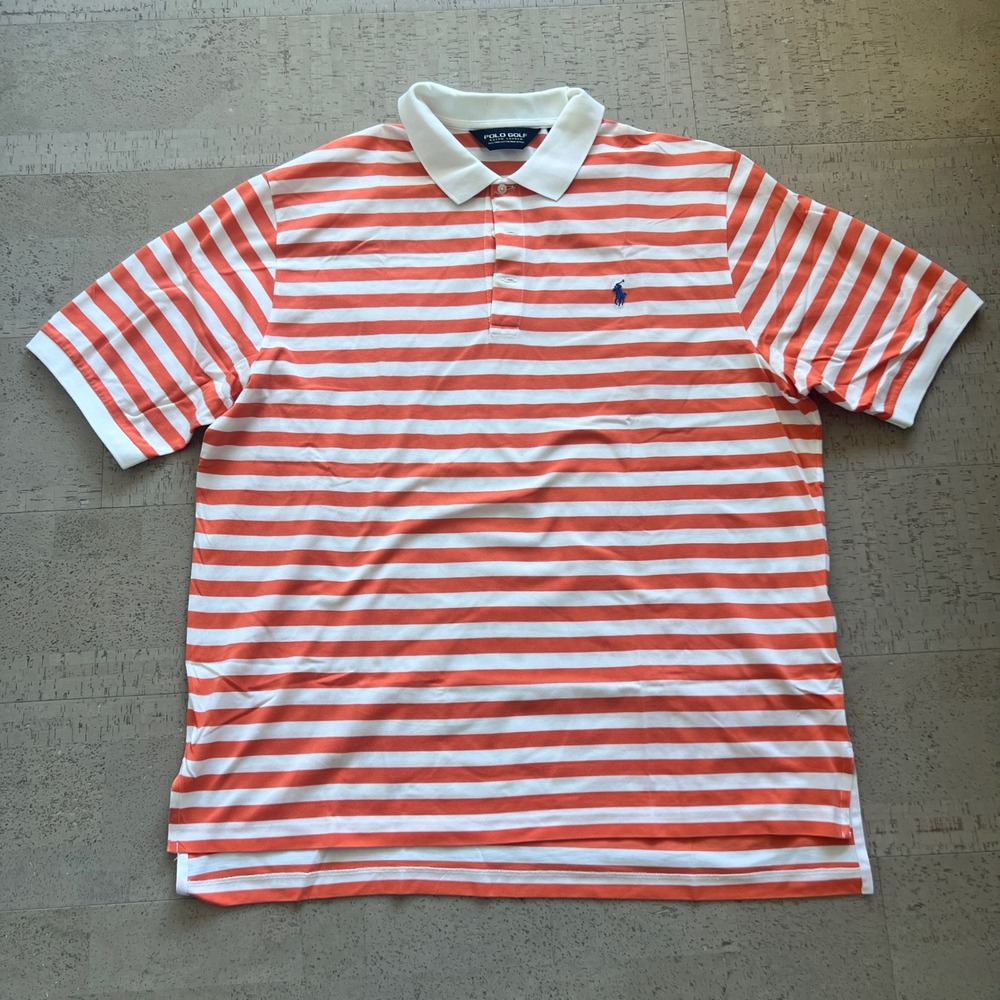 Polo Golf Ralph Lauren Polo Mens XL Orange Striped Good Pima Cotton Short Sleeve